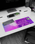32x12 inches mouse pad featuring an anime girl under a glowing moon, cotton-candy fog and soft stare.