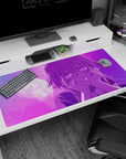 Soft-staring anime girl under a glowing moon on a desk pad 40x20 inches, late-night romance scene.