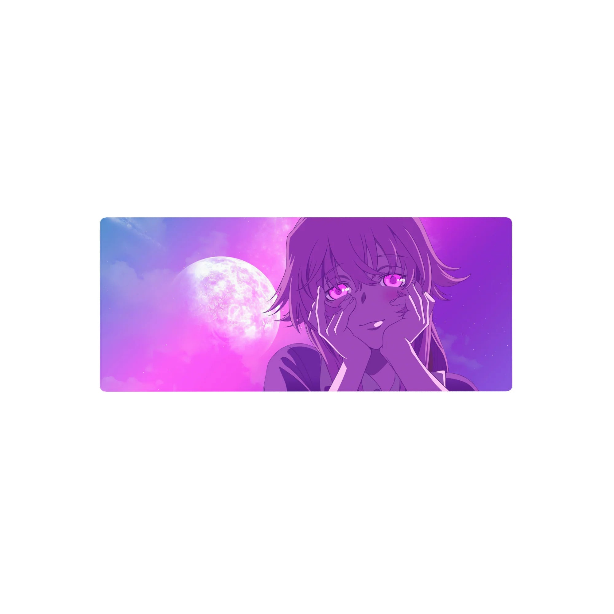 28x12 inches anime girl mouse pad with moonlit purple sky, crisp line art, and wrist rest desk mat.