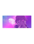 28x12 inches anime girl mouse pad with moonlit purple sky, crisp line art, and wrist rest desk mat.