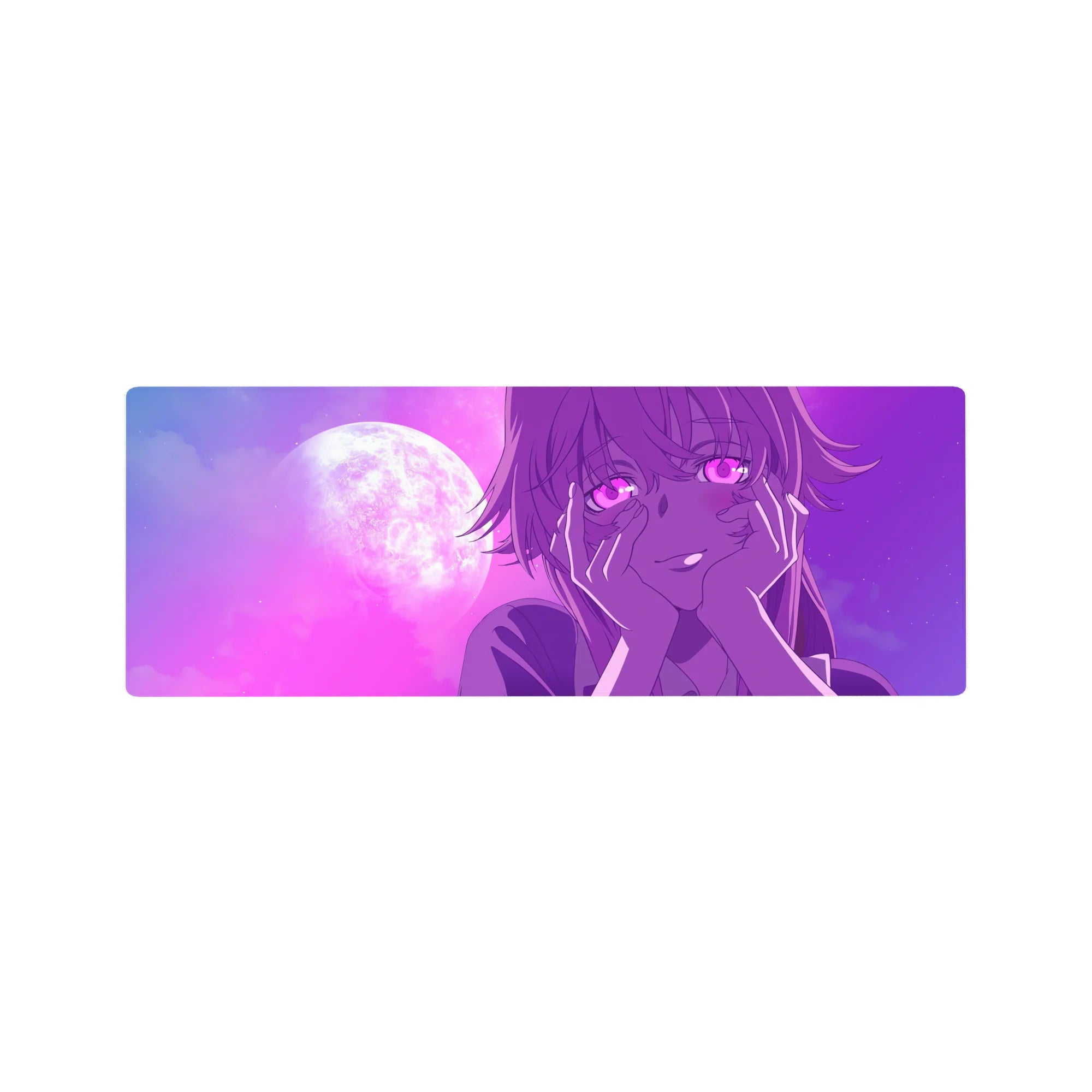 32x12 inches anime girl desk mouse pad with moonlit purple sky, crisp line art, and wrist rest.
