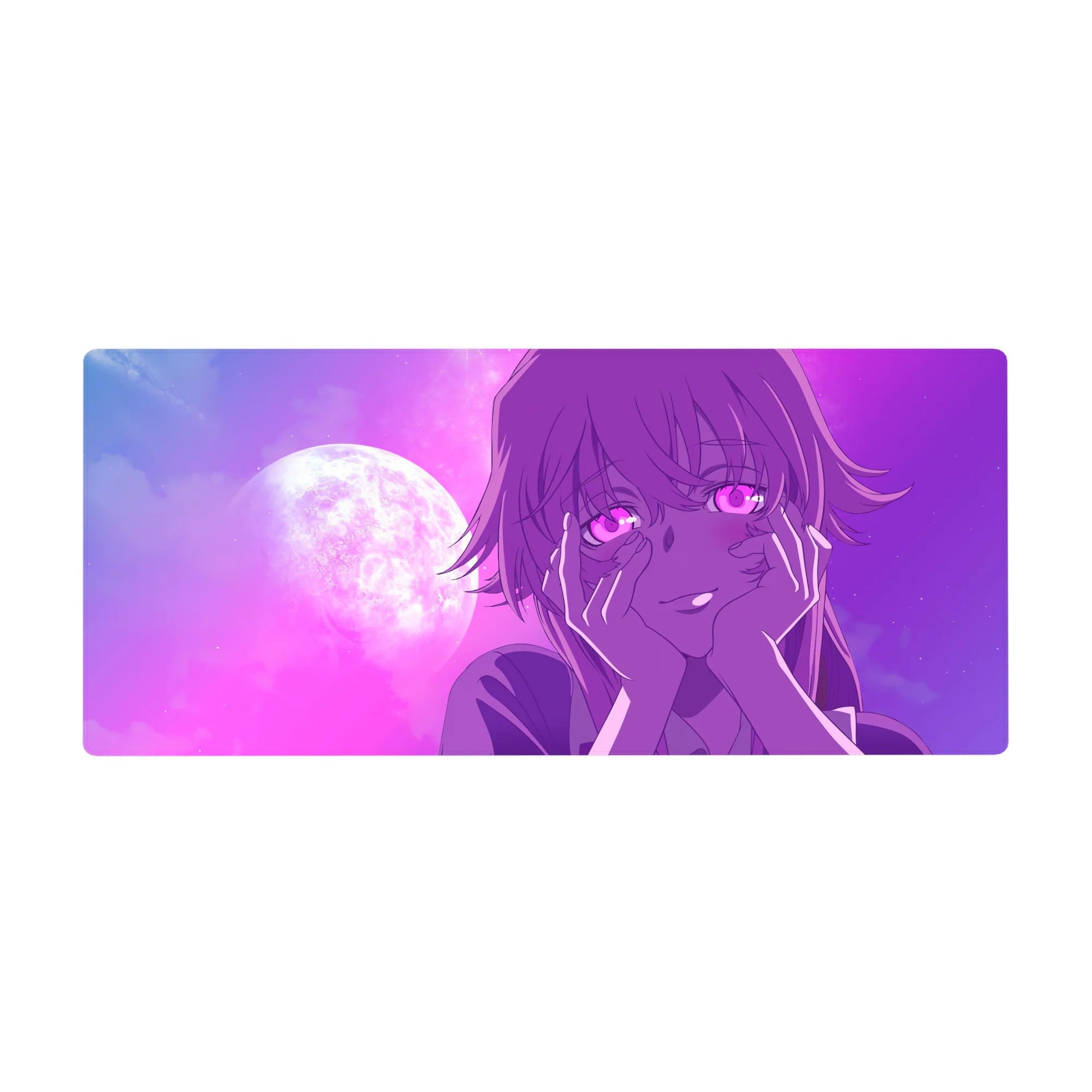 36x16 inches anime girl desk pad with moonlit purple sky, crisp line art, and cozy wrist support.