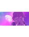 36x16 inches anime girl desk pad with moonlit purple sky, crisp line art, and cozy wrist support.