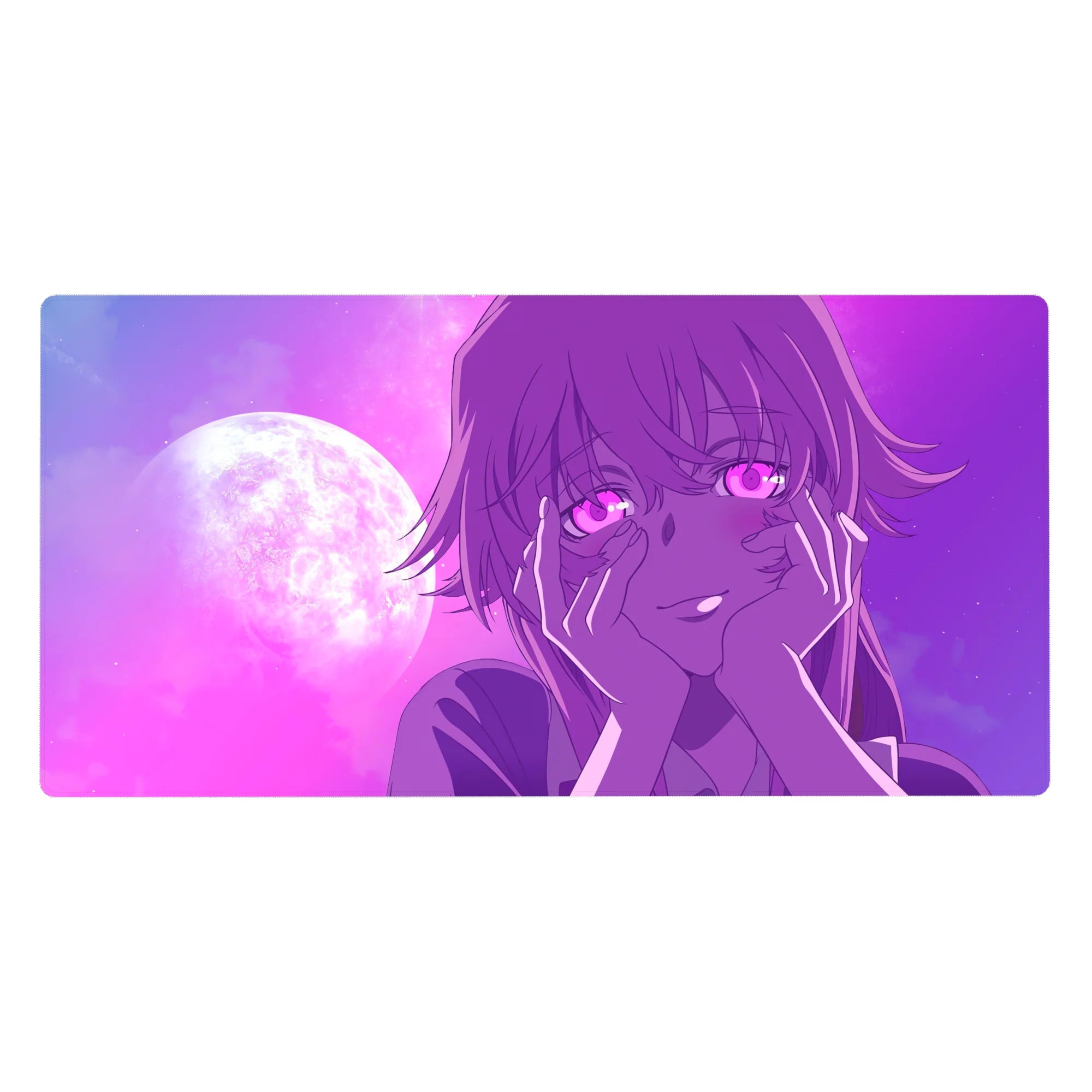 Anime girl desk pad 40x20 inches with moonlit purple sky, crisp line art, and dreamy romance vibe.