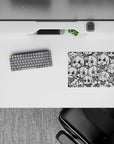 14x10 inches classic anime girl mouse pad in high-contrast black and white, chaotic-cute sketchbook vibe.