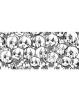 36x16 inches anime girl desk pad with chaotic chibi doodle collage and bold sketch-style outlines.