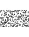 40x20 inches anime girl desk pad with crowded chibi doodle pattern, bold outlines and big eyes.