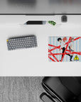14x10 inches classic anime mouse pad in sky-blue stripes with red RAILGUN!! tape, electric vibe.