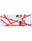 32x12 inches anime mouse pad with Touma and Mikoto, red RAILGUN!! tape over sky-blue stripes.