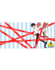 36x16 inches anime desk pad with Railgun characters, red RAILGUN tape and sky-blue stripe design.