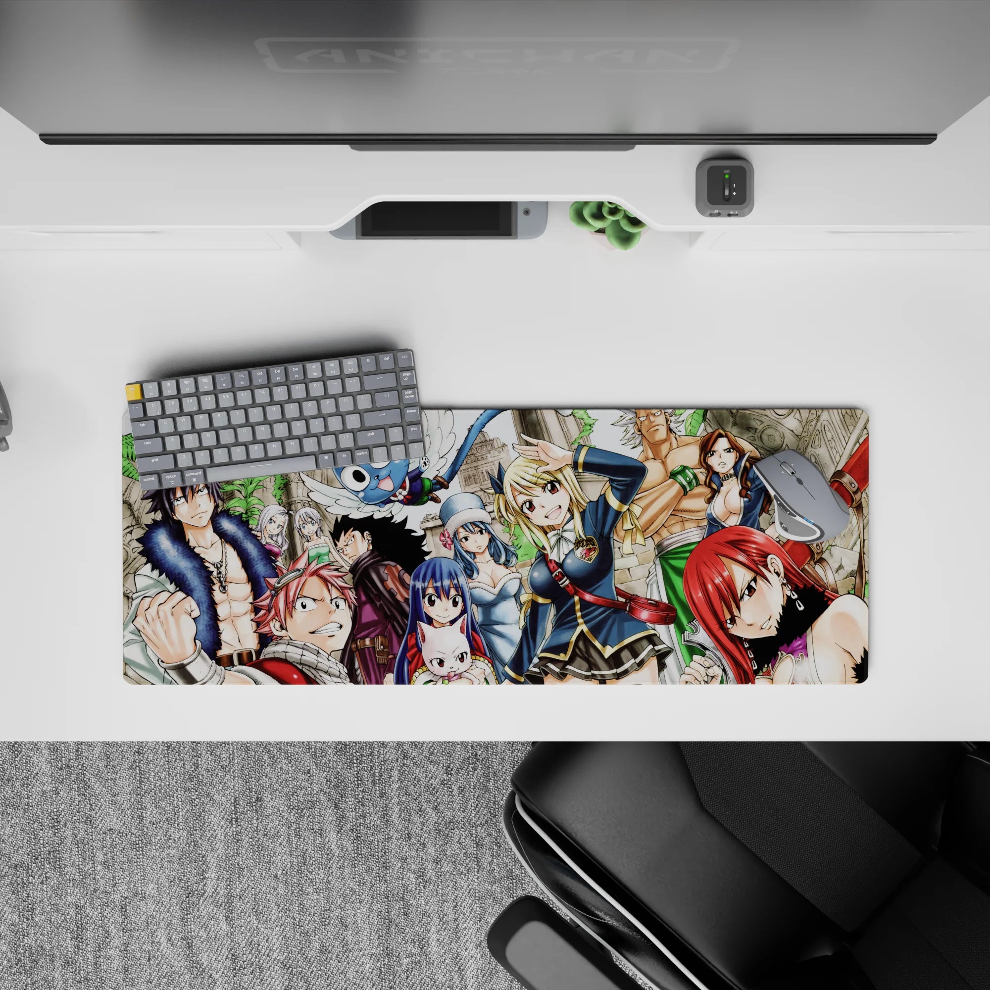 Vibrant, crisp Fairy Tail desk mat 32x12 inches with popping colors, lively poses, and smooth glide.