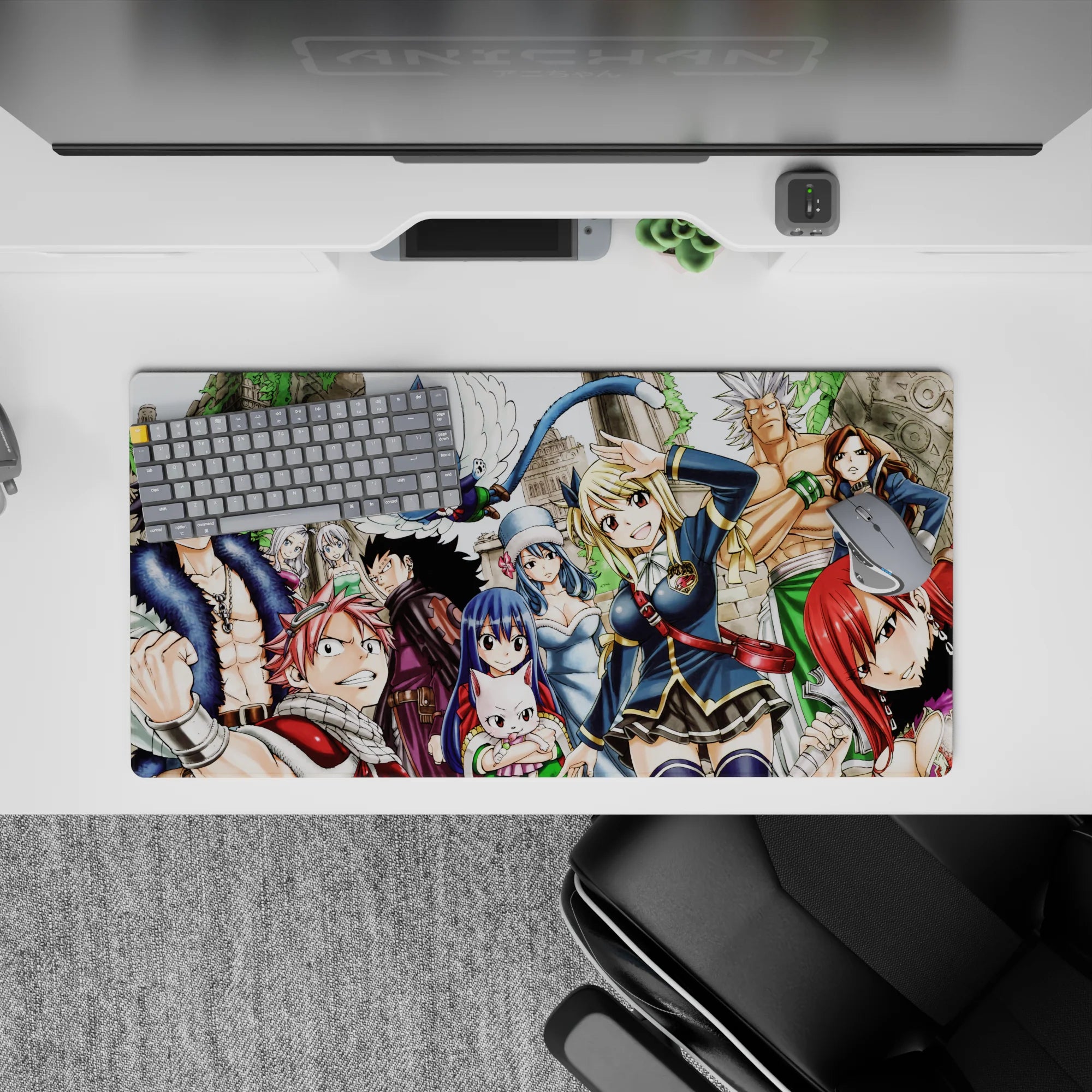 Vibrant, crisp Fairy Tail desk mat 32x16 inches with popping colors and upbeat battle-ready vibe.