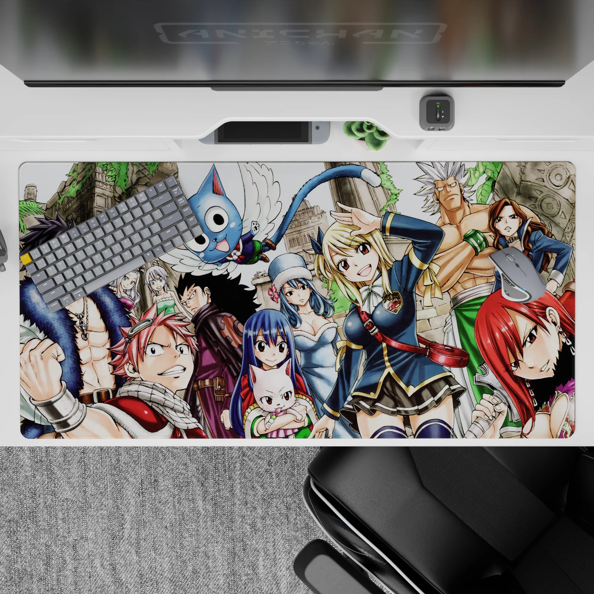 Vibrant 40x20 inches anime desk pad with crisp lines, popping colors, and a fun pre-battle vibe.