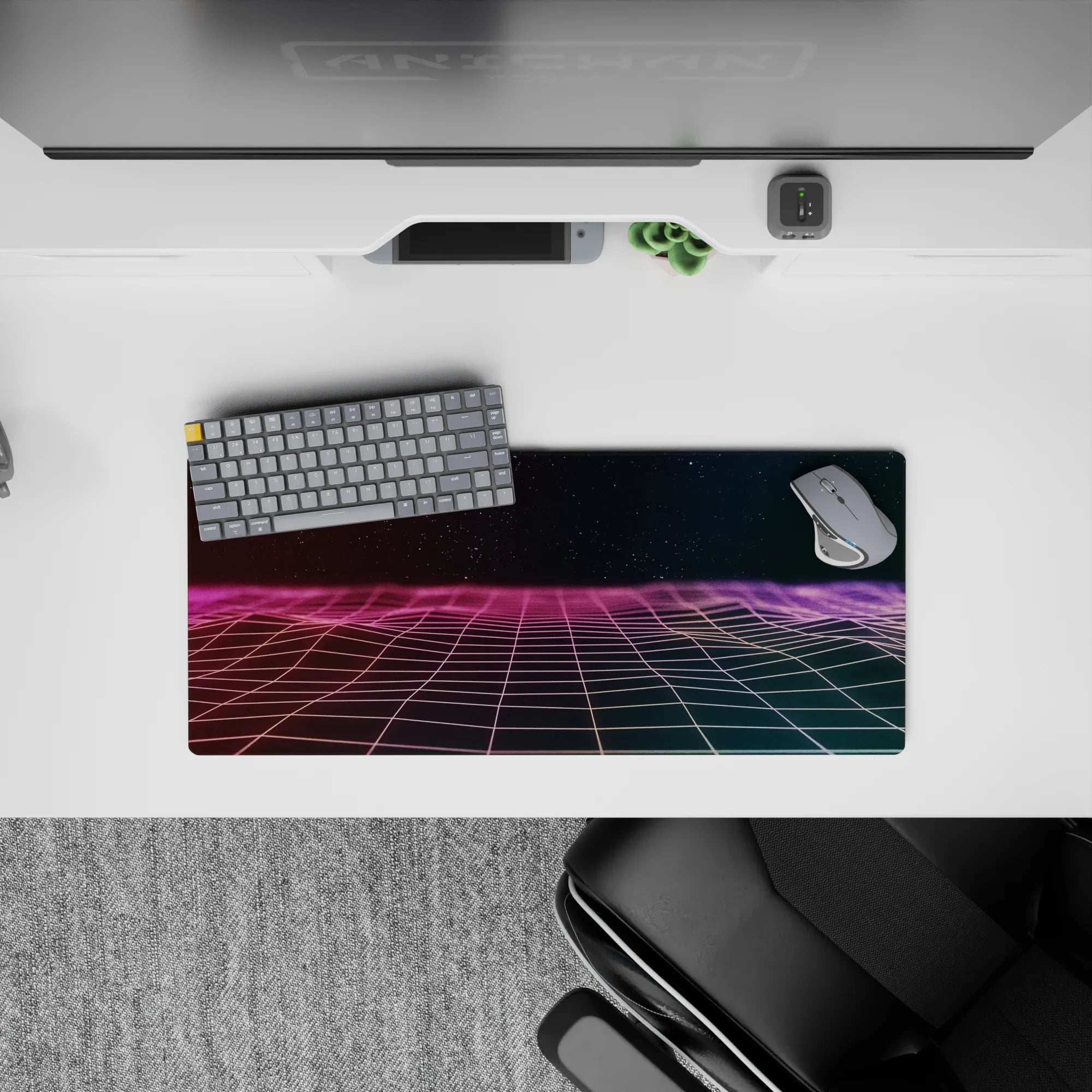 Retrowave - Vaporwave Deskmat | Mousepad | Deskpad - Horizon Grid - AniChan