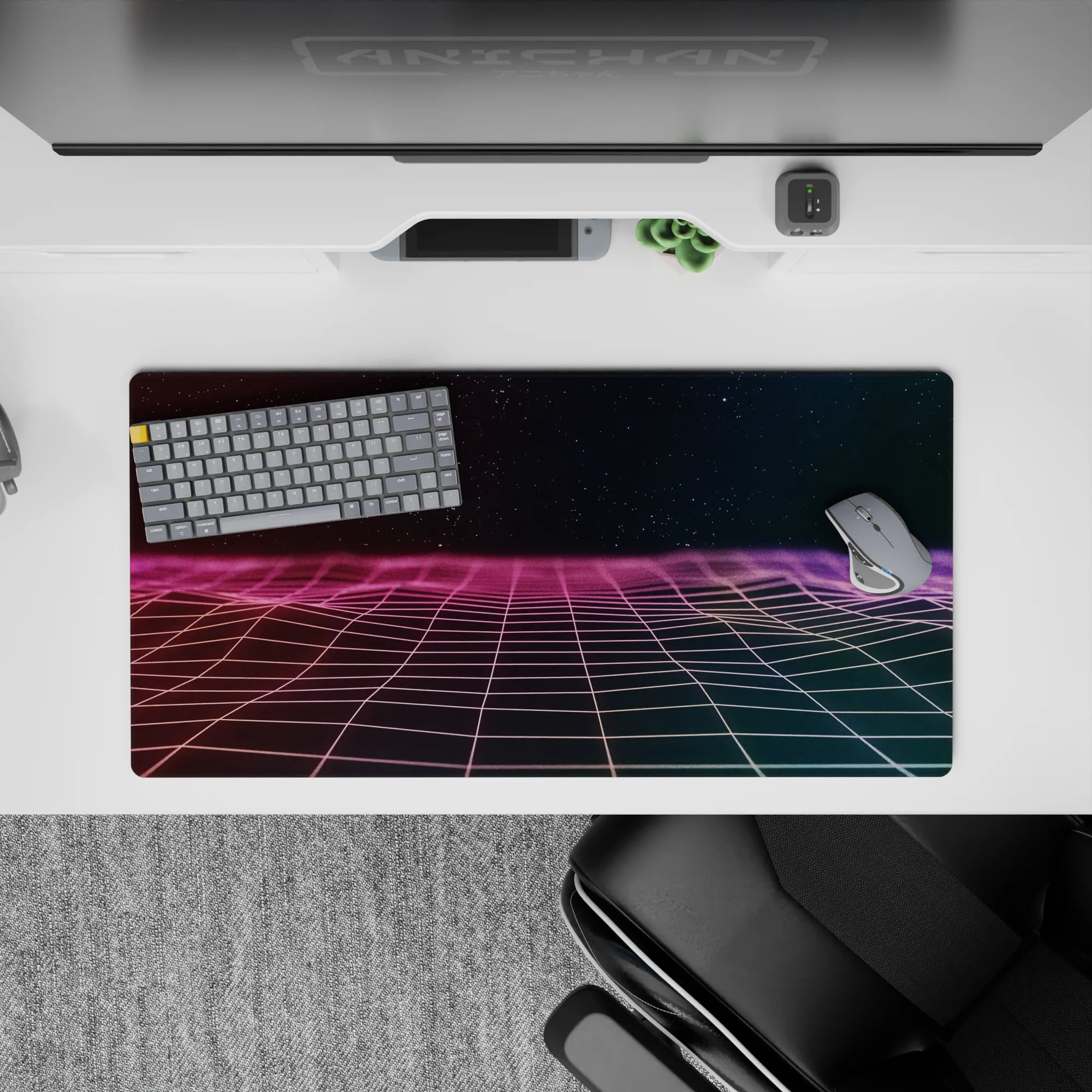 Retrowave - Vaporwave Deskmat | Mousepad | Deskpad - Horizon Grid - AniChan