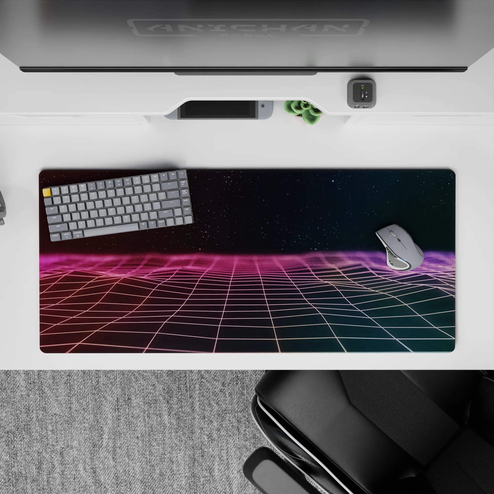 Retrowave - Vaporwave Deskmat | Mousepad | Deskpad - Horizon Grid - AniChan