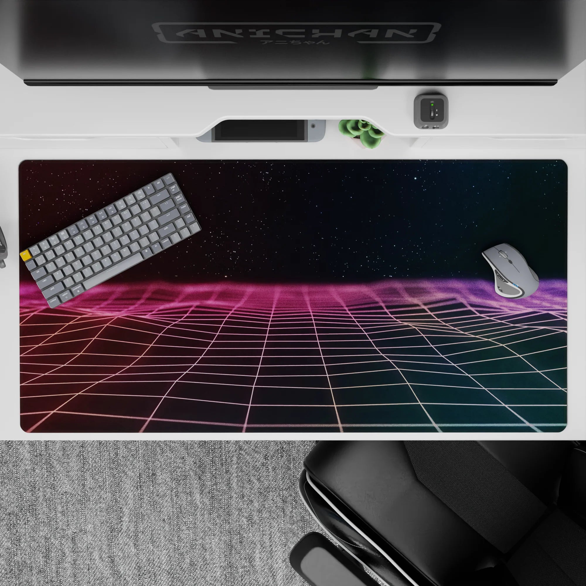 Retrowave - Vaporwave Deskmat | Mousepad | Deskpad - Horizon Grid - AniChan