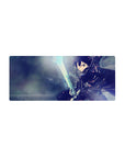 Kirito action scene on 28x12 inch anime mouse pad, featuring icy blues and dynamic motion, creating a storm-like effect.