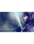 Anime mouse pad featuring Kirito from Sword Art Online, size 40x20 inches, with dynamic icy blue and light effects.