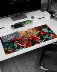 36x16 inches anime girl desk pad showing three red-cloaked warriors facing forward beneath a looming skull throne.