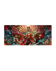 28x12 inches anime girl mouse pad with three crimson-cloaked heroines under a skull throne fantasy art.