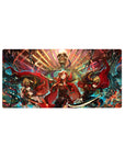 32x16 inches anime girl mouse pad with three crimson-cloaked heroines and a skull throne fantasy art.