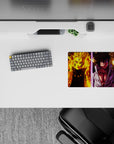 Orange flame vs purple lightning classic anime mouse pad 14x10 inches, intense stormy chakra mood.
