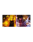 Naruto vs Sasuke split-energy anime mouse pad, battle clash artwork, 28x12 inches.