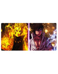32x16 inches anime mouse pad with split Naruto vs Sasuke battle art, flames and lightning across the center.