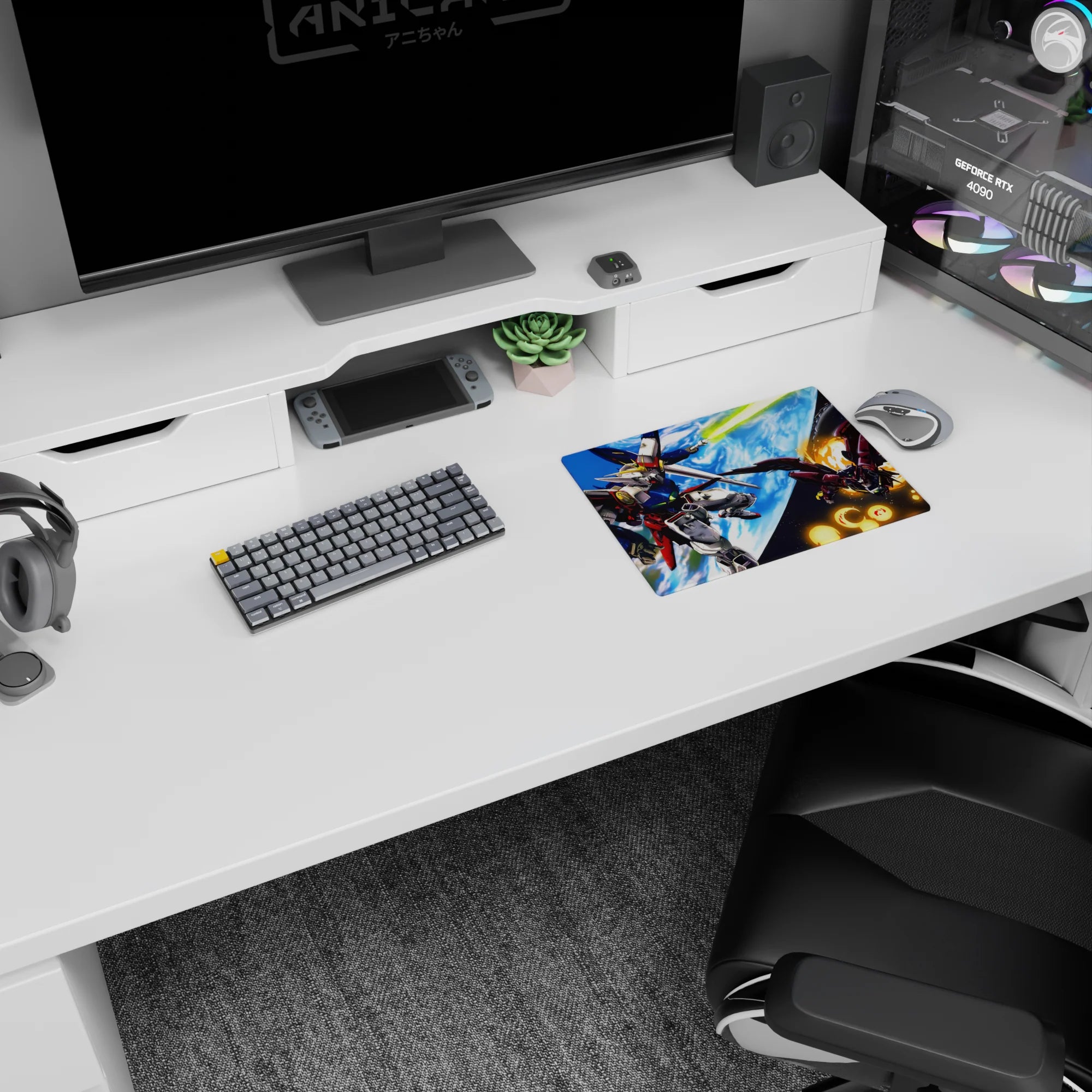 Classic anime mouse pad 14x10 inches featuring Wing Gundam vs Epyon in orbit, weapons drawn in a sci-fi duel.