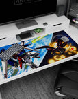 Anime desk pad 40x20 inches showing Wing Gundam and Epyon dueling in orbit, jets flaring and blades drawn.