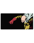 32x16 inches anime mouse pad featuring Saitama on a black backdrop with bold linework and sharp shadows.