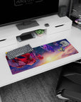 Anime girl mouse pad 32x12 inches showing two girls drifting over cloud sea at dawn with comet-like hair.
