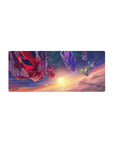 28x12 inches anime girl mouse pad with floating girls over sunrise clouds, stars and space-themed desk mat.