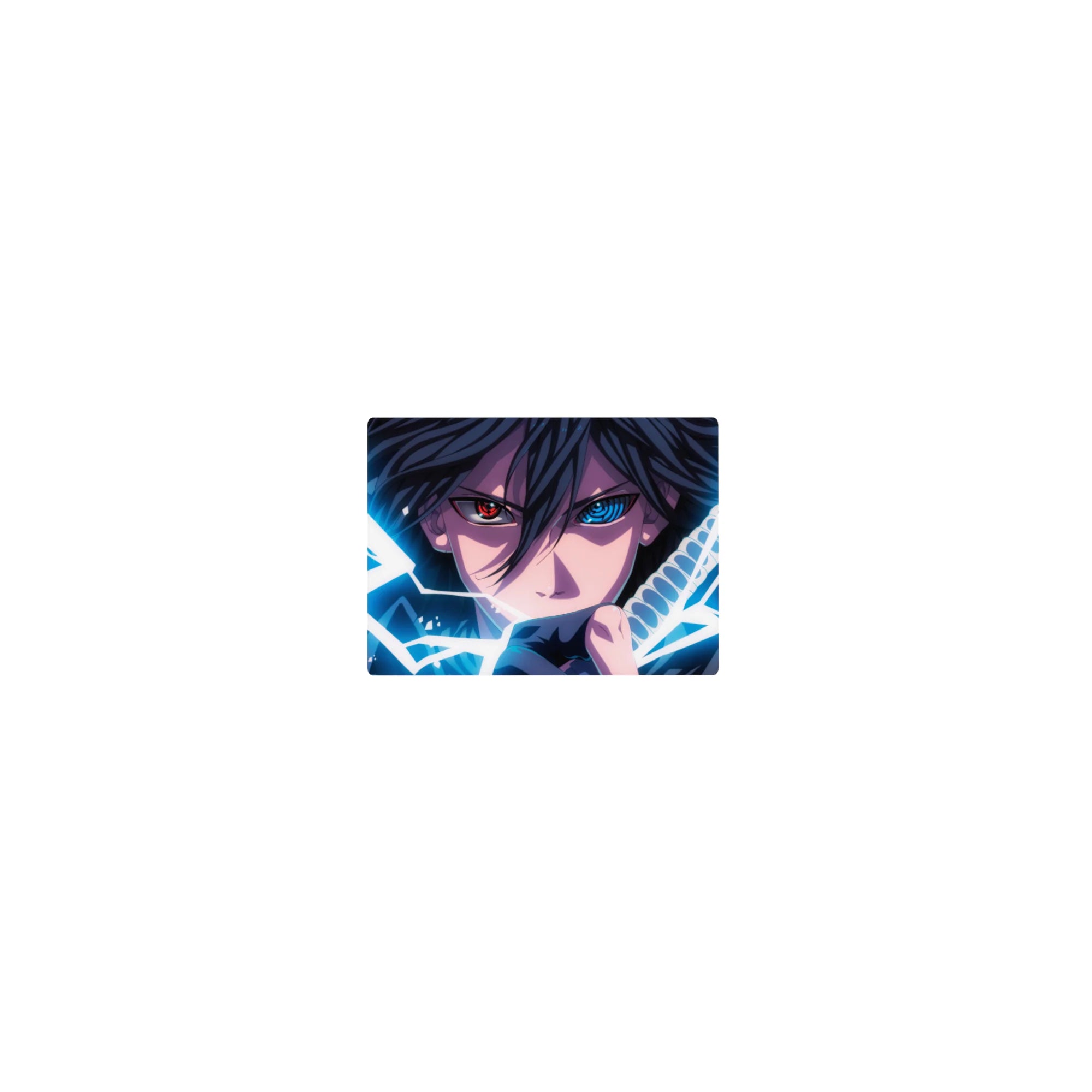 Classic anime mouse pad 14x10 inches with a sword-wielding ninja and intense eye-focused artwork.