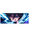 32x12 inches anime mouse pad with intense ninja swordsman artwork and bold Sharingan-style eye focus.