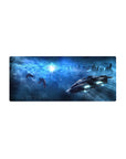Sci-fi starburst horizon mouse pad, 28x12 inches, with sleek ships and misty spires.