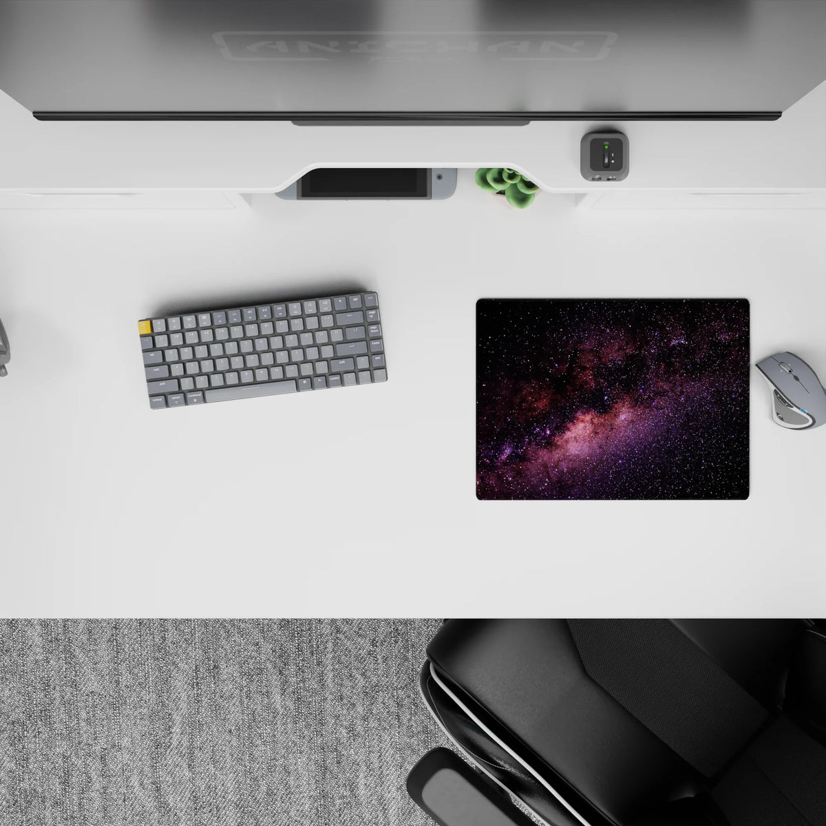 Calming inky black space with purple and blush stardust sparkle, classic mouse pad 14x10 inches.