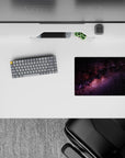 Calming inky black space with purple and blush stardust sparkle, classic mouse pad 14x10 inches.