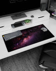 Night sky scene mouse pad 32x16 inches featuring a swirling nebula ribbon across a starry space backdrop.