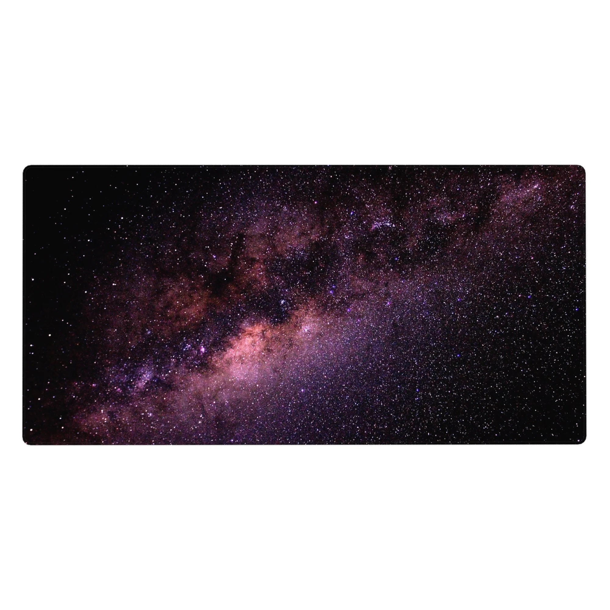 Galaxy nebula desk pad 40x20 inches with starry black space and grainy stardust texture.