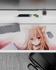 36x16 inches pastel pink-to-dusty rose anime desk pad, cozy cute vibe with warm peach blush tones.