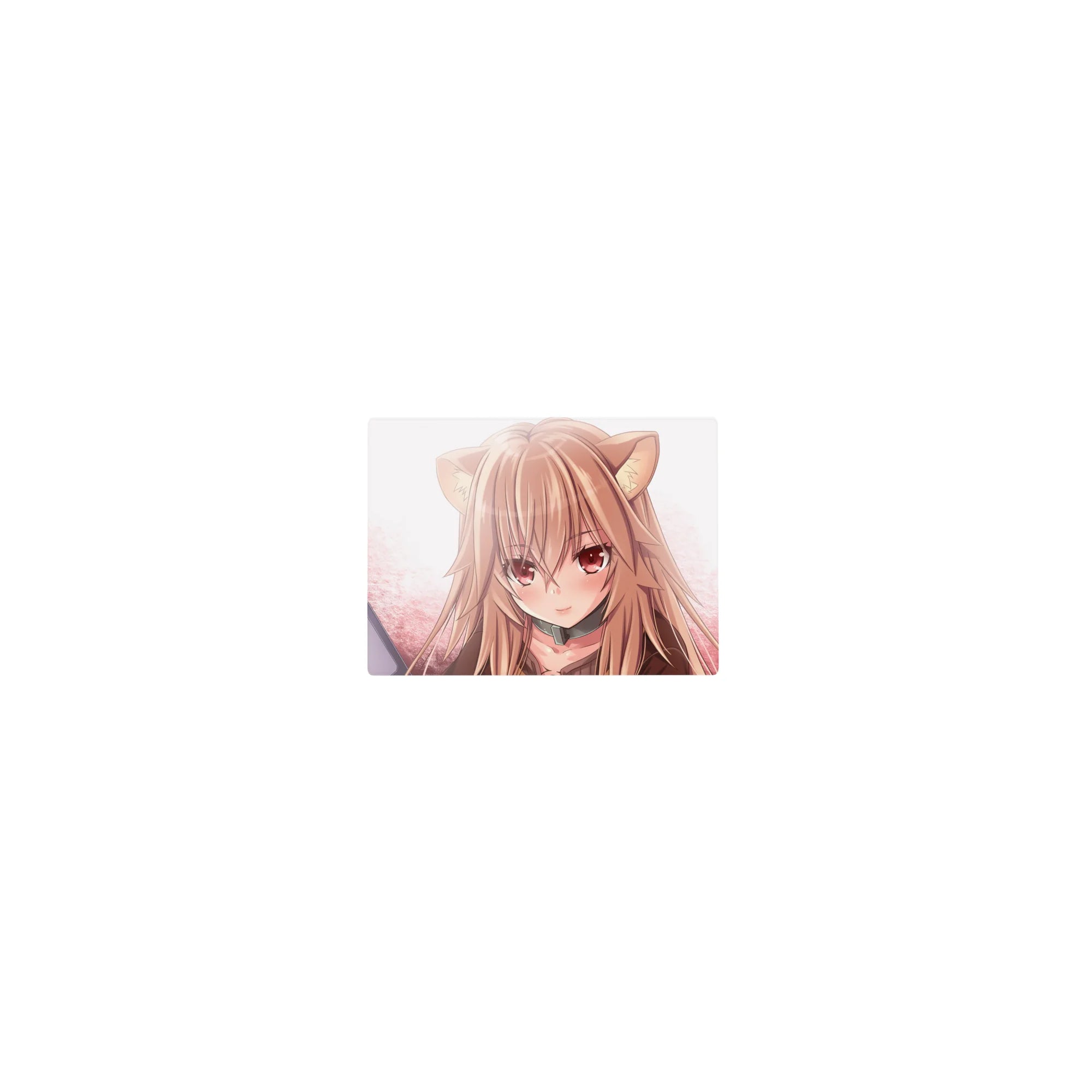 Classic anime girl mouse pad 14x10 inches with wolf ears, glossy eyes, and soft pastel background.