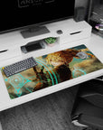 36x16 inches anime girl mouse pad showing a gloved hand reaching out, teasing look, ponytail.