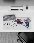 28x12 inches anime girl mouse pad in dreamy white, purple, pink and blue, calm minimalist desk mat with butterflies.