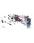 32x16 inches anime girl mouse pad with purple-haired archer, navy outfit and cape, butterflies on white.