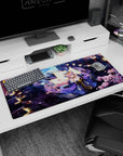 36x16 inches Fate/Grand Order desk pad featuring Tamamo no Mae in a purple kimono under drifting sakura.