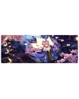 32x12 inches anime girl mouse pad with lantern-lit festival scene, sakura petals, and kimono details.