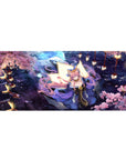 36x16 inches anime girl desk pad with lantern-lit festival scene, sakura petals, and ornate kimono details.