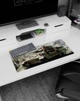 28x12 inches anime girl mouse pad showing two orange-haired girls with rifles lounging on a tank in ruins.